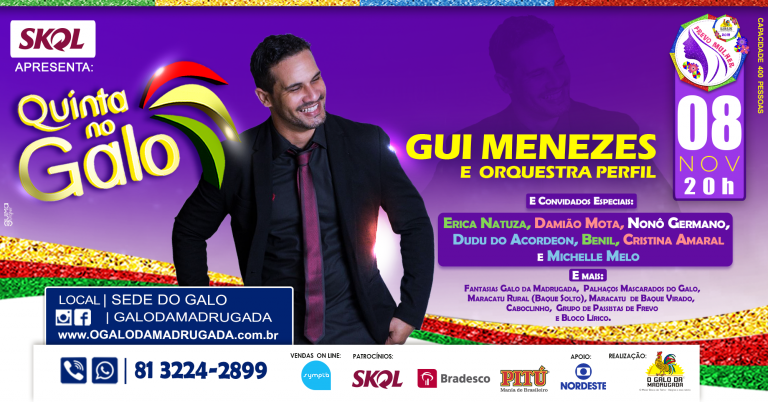 Quinta no Galo com Gui Menezes e Orquestra Perfil no dia 08 de novembro